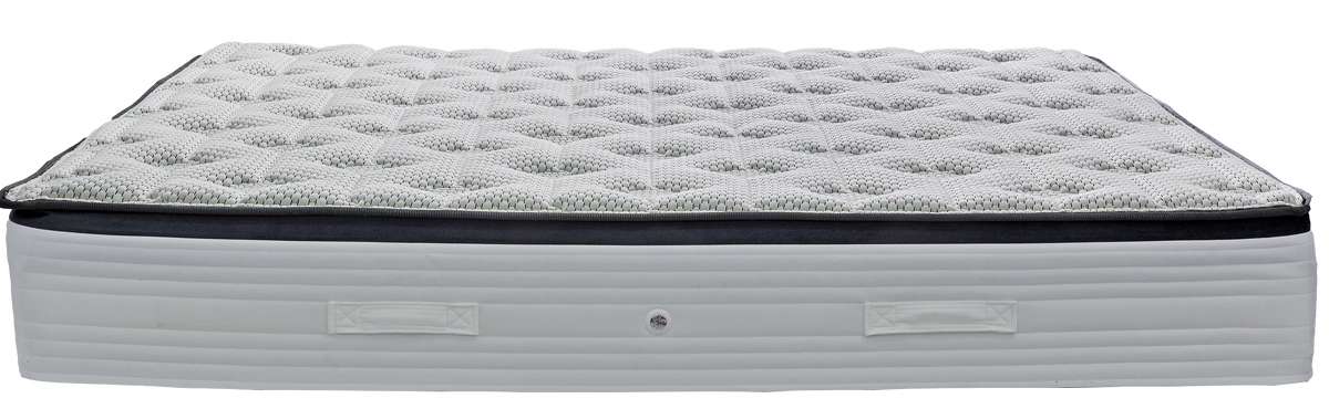 EN40 DIAMOND MEMORYGEL LATEX EXTRA HR G-PILLOWTOP ORIONZONE POCKET — Μπροστινή όψη: λευκή καπιτονέ επιφάνεια με μαύρη περιμετρική λωρίδα. Αίσθηση: μέτρια. Ανατομικό στρώμα.