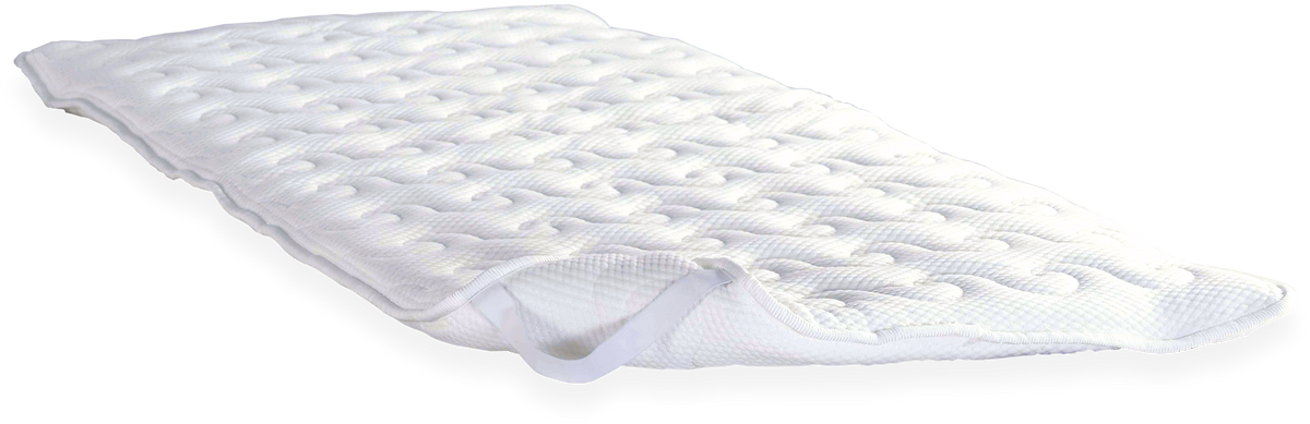 3117 Smart Hotel Excellence Super Soft — Κοντινή όψη δεξιάς γωνίας: λεπτό λευκό καπιτονέ ύφασμα με ανάγλυφα καμπύλα μοτίβα και ραμμένη άκρη.