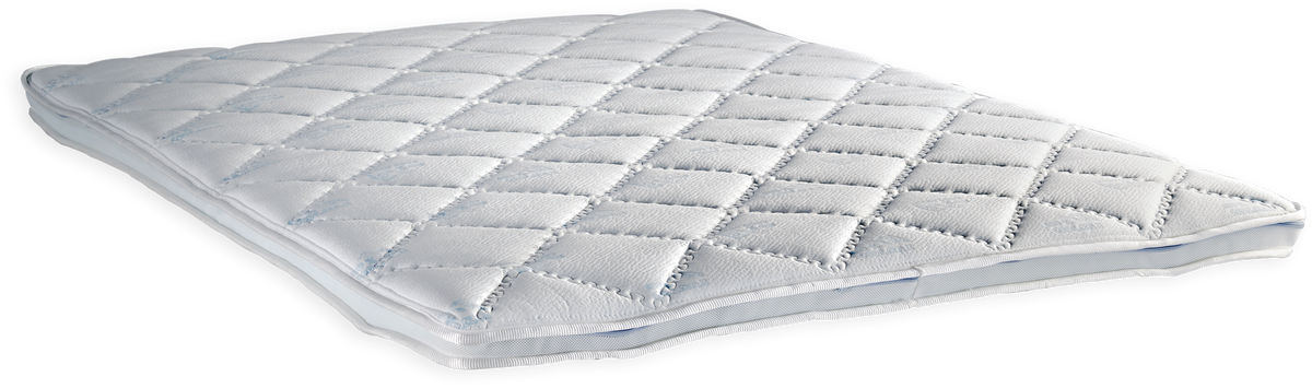 691 Comfort Deluxe Cool Max Extra Latex 3D — Close-up of the right corner: thin white diamond-quilted surface with a stitched border.