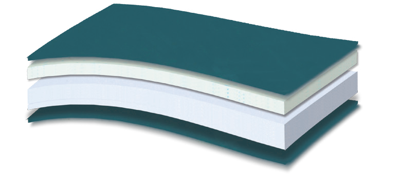 898 Filoxenia Medical Extra Memory Gel Foam 5500 — Τομή με πετρόλ κάλυμμα και δύο ανοιχτόχρωμες στρώσεις στον πυρήνα. Συνολική αίσθηση: μαλακή.