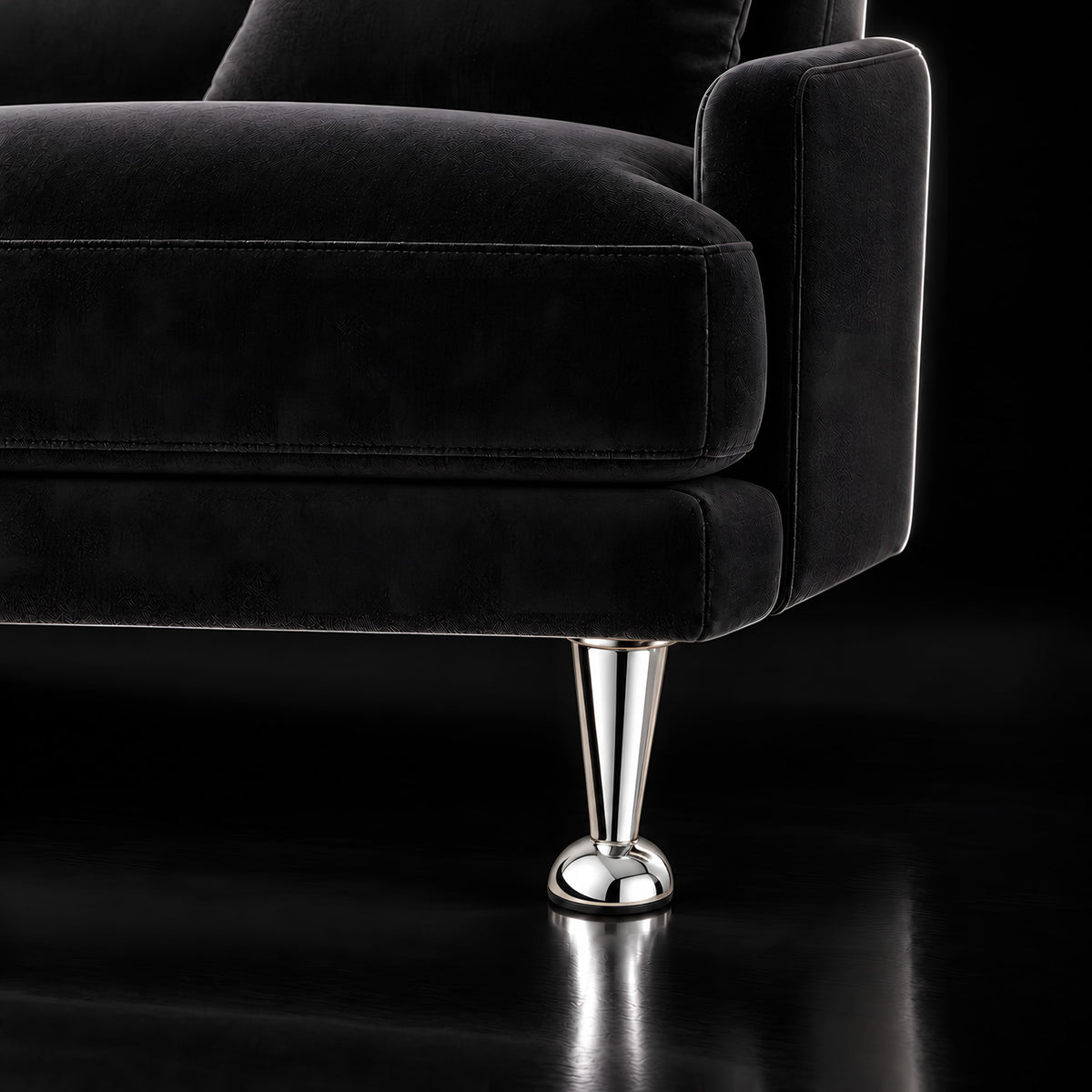 Metal leg F120 10.5 cm — Metal leg F120 10.5 cm · on a sofa, black studio