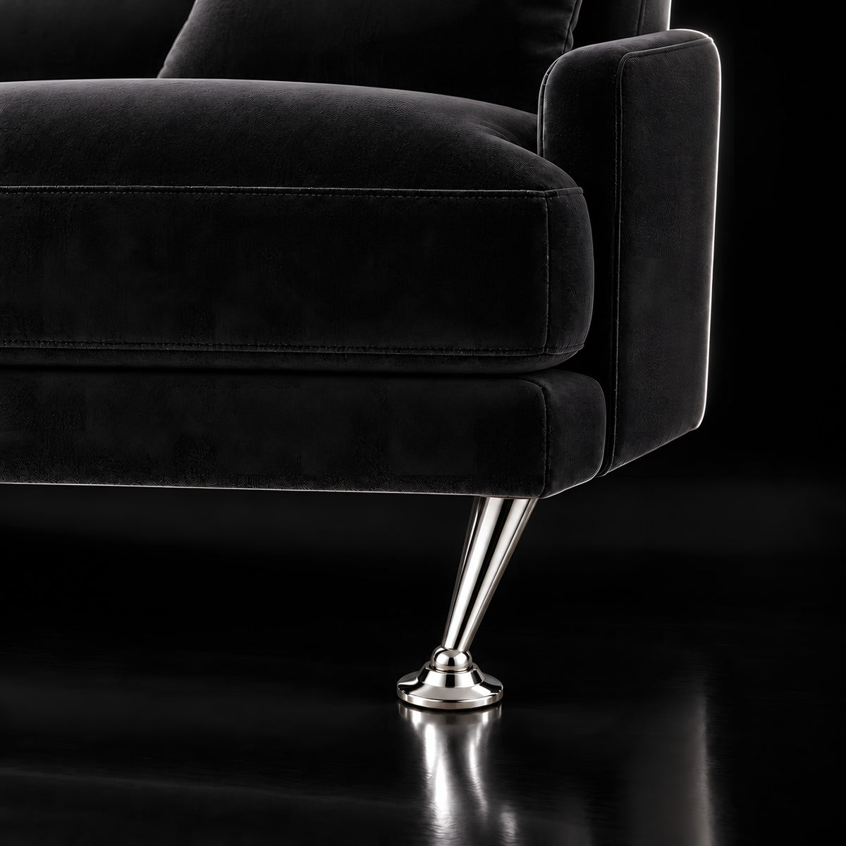 Metal leg F129 — Metal leg F129 · on a sofa, black studio