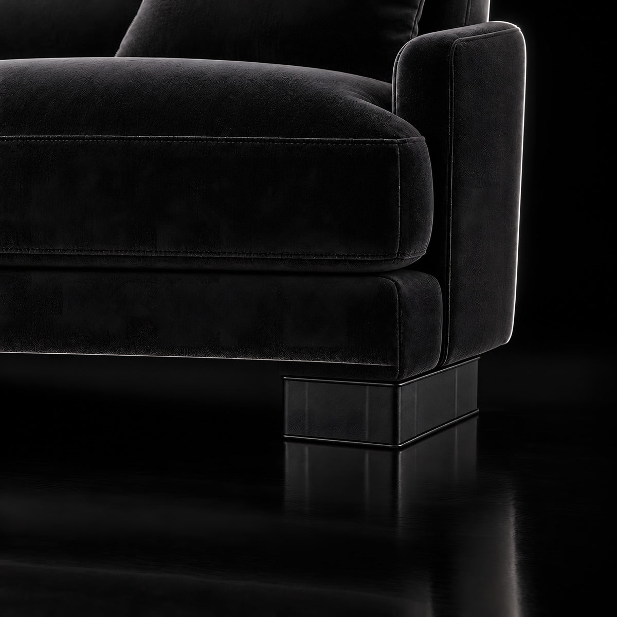 Plastic leg K06 square corner — Plastic leg K06 square corner · on a sofa, black studio