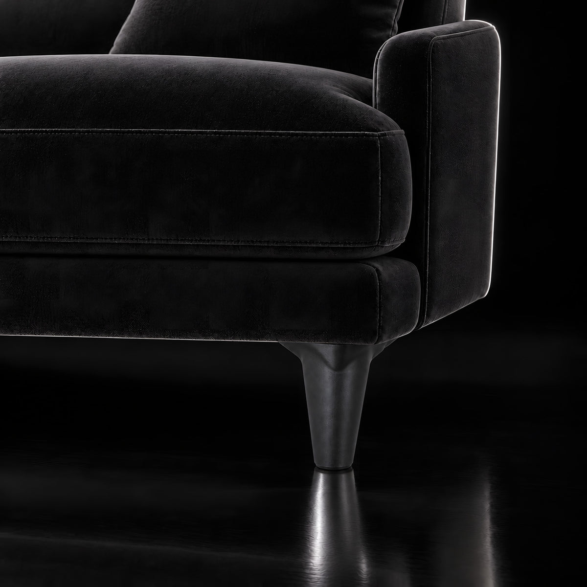 Plastic leg K08 black — Plastic leg K08 black · on a sofa, black studio