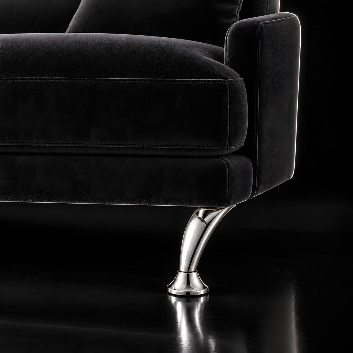 Metal leg S 19 12 cm — Metal leg S 19 12 cm · on a sofa, black studio
