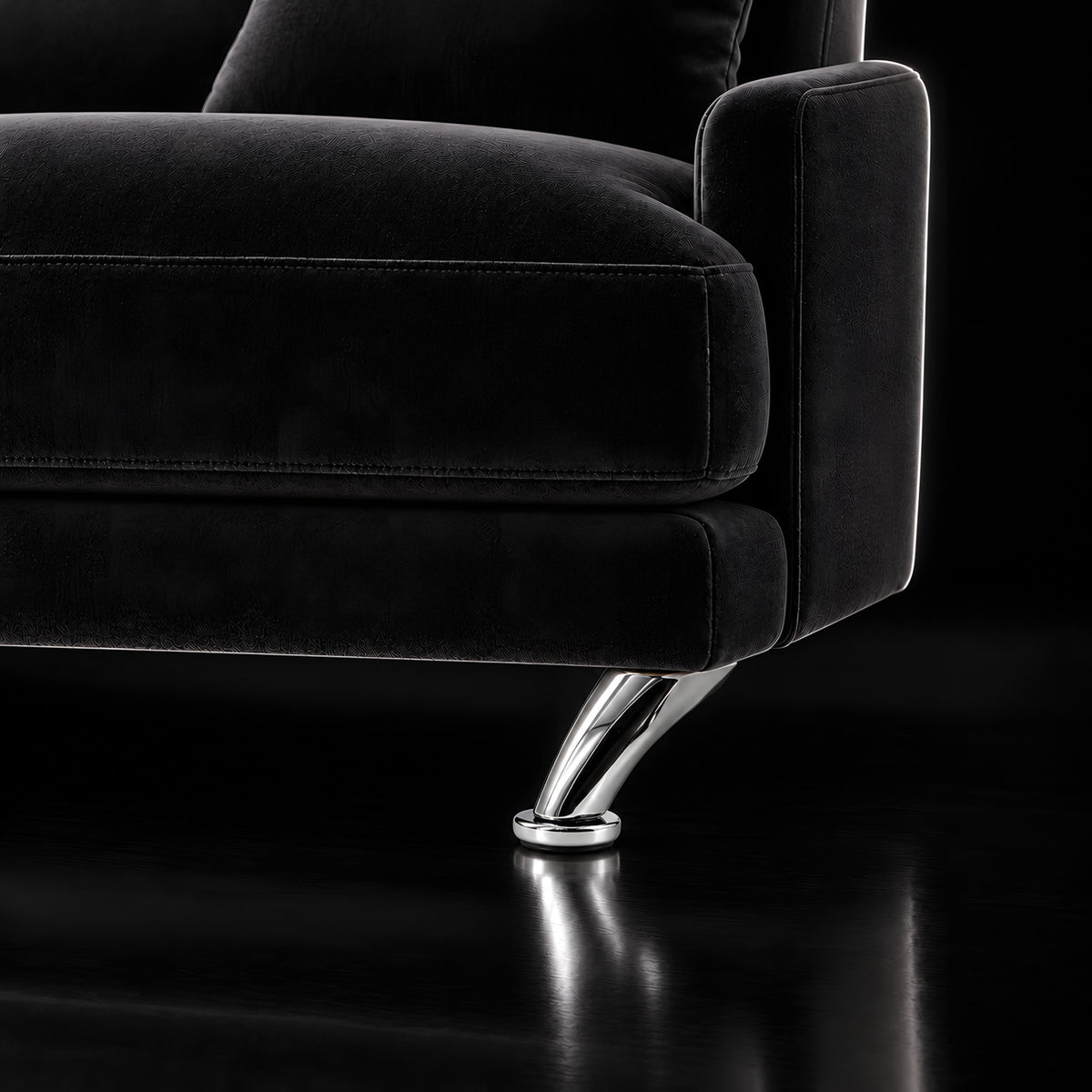 Metal leg S 20 9.5 cm — Metal leg S 20 9.5 cm · on a sofa, black studio