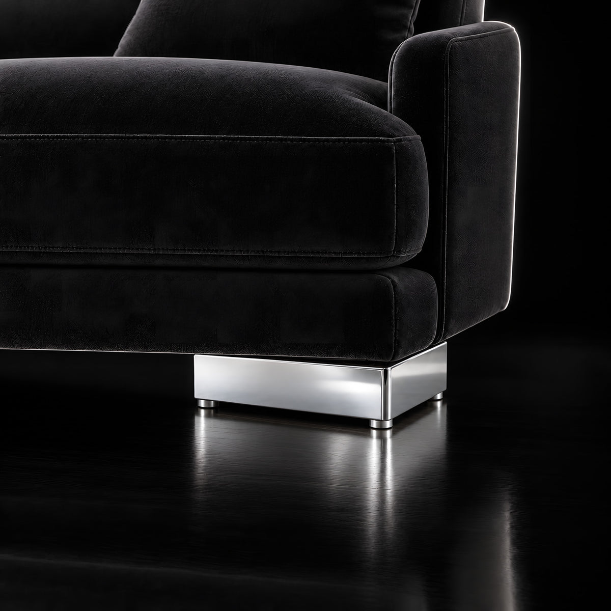 Metal leg S 23 15 × 22 × 5.5 cm — Metal leg S 23 15 × 22 × 5.5 cm · on a sofa, black studio