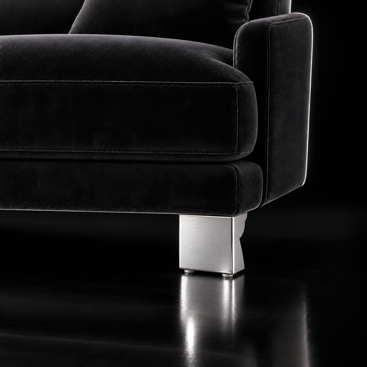 Metal leg S 26 10 cm — Metal leg S 26 10 cm · on a sofa, black studio