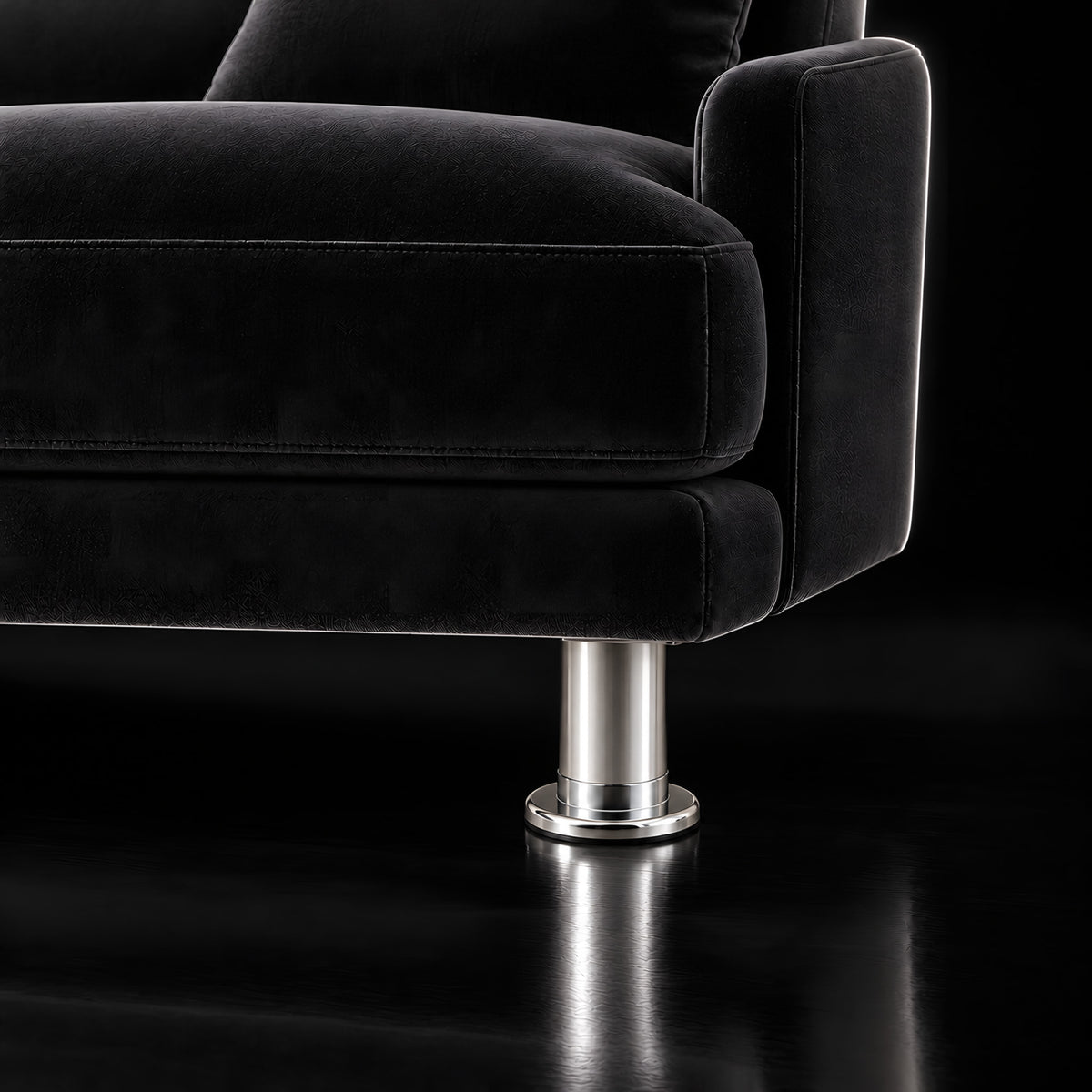 Metal leg S 29 10 cm — Metal leg S 29 10 cm · on a sofa, black studio