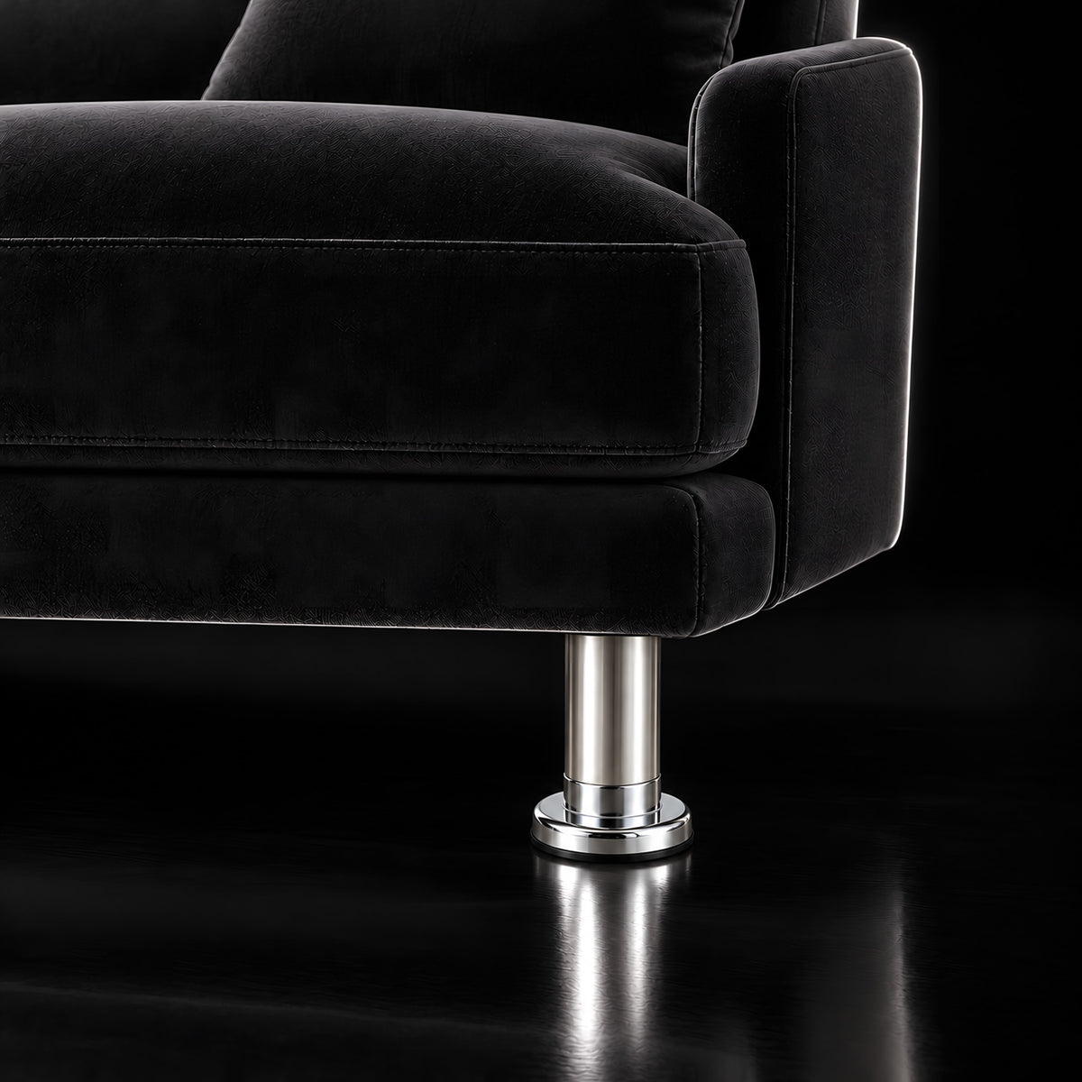 Metal leg S 30 12 cm — Metal leg S 30 12 cm · on a sofa, black studio