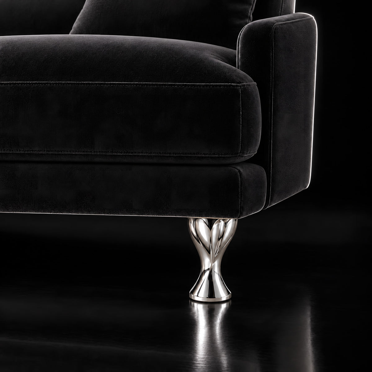 Metal leg S 39 11 cm — Metal leg S 39 11 cm · on a sofa, black studio