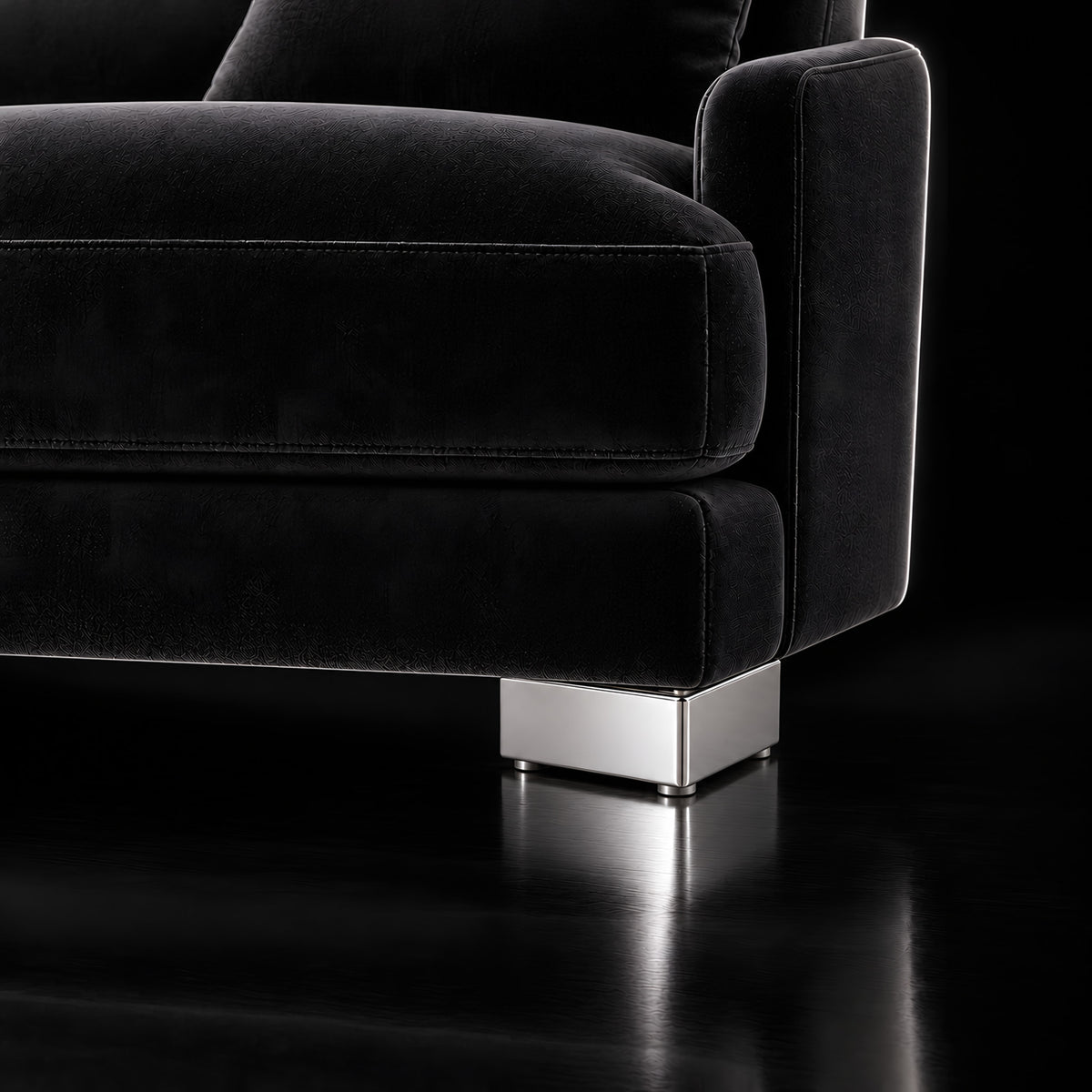 Metal leg S 41 5.5 × 15 cm — Metal leg S 41 5.5 × 15 cm · on a sofa, black studio