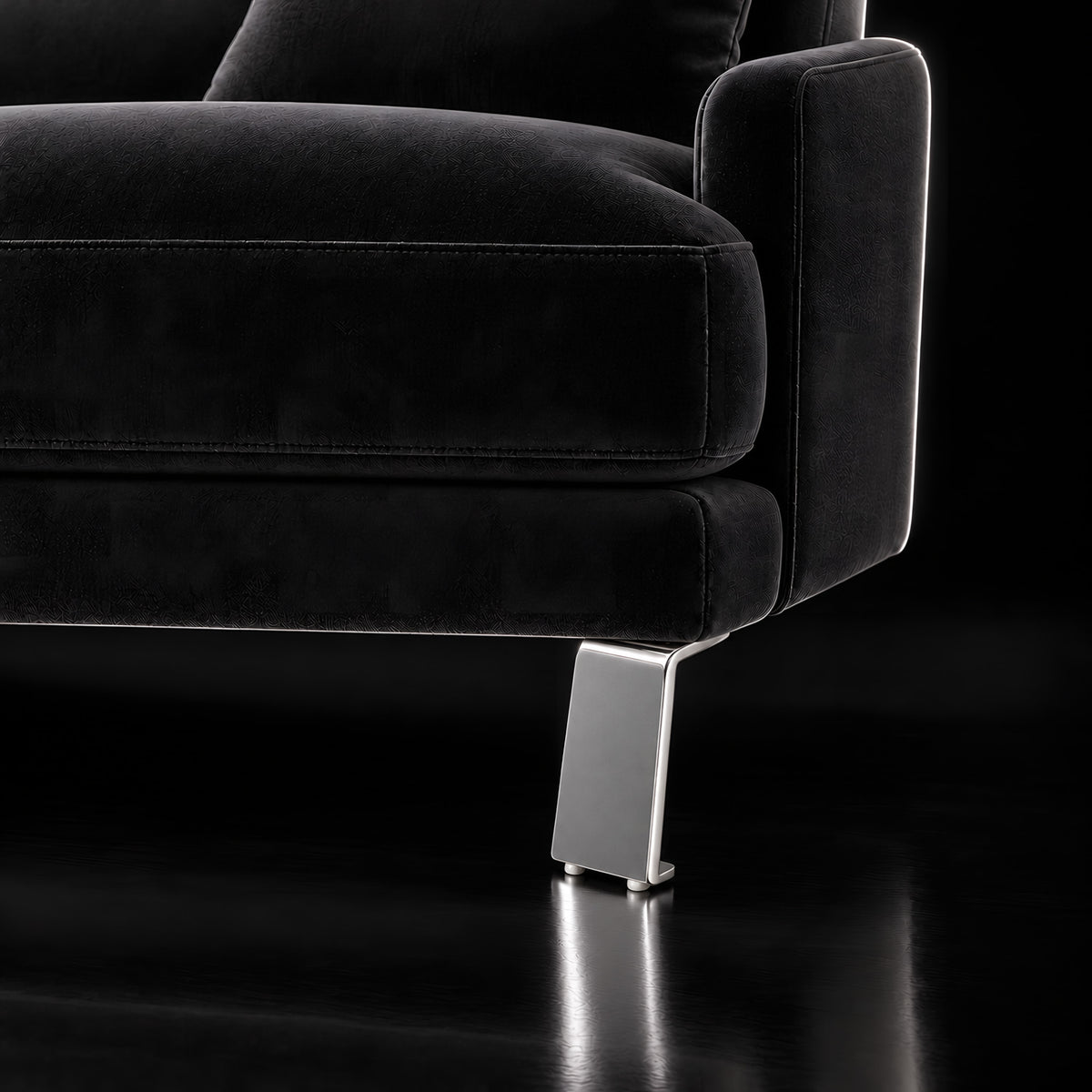 Metal leg S 43 10 cm — Metal leg S 43 10 cm · on a sofa, black studio