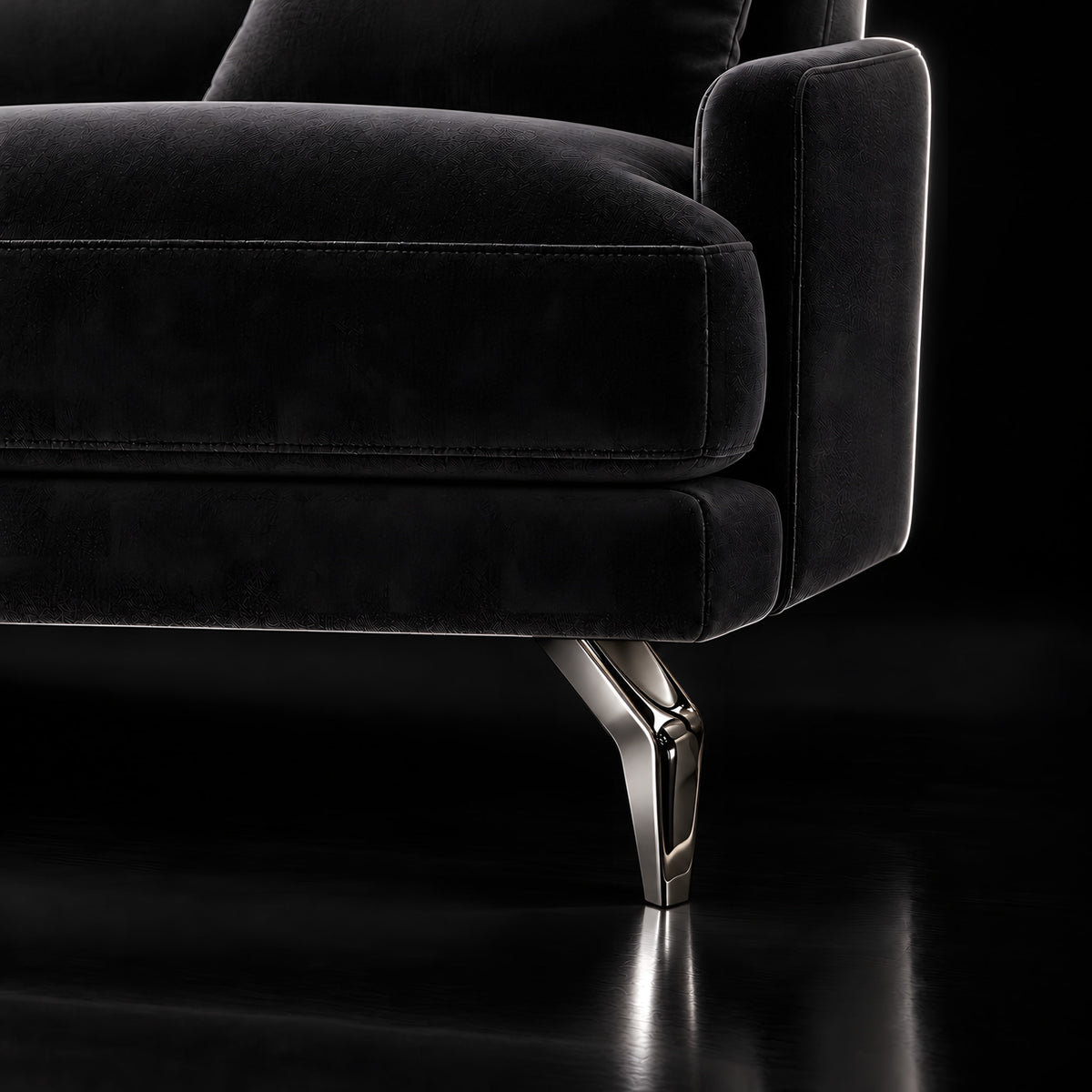 Metal leg S 45 12 cm black — Metal leg S 45 12 cm black · on a sofa, black studio