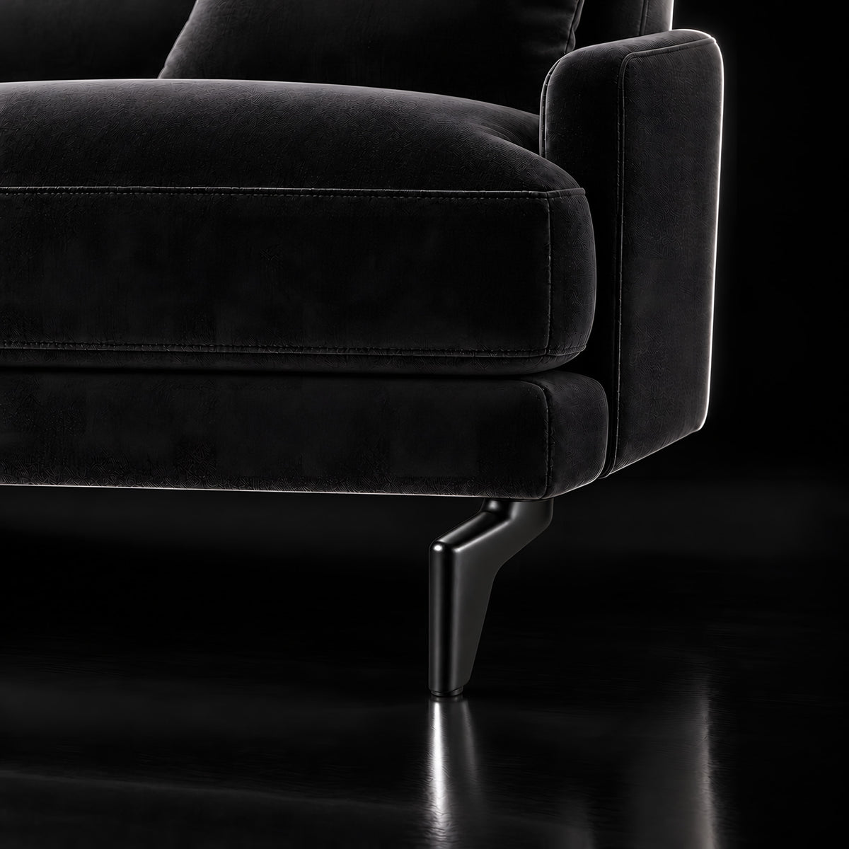 Metal leg S 46 12 cm black — Metal leg S 46 12 cm black · on a sofa, black studio
