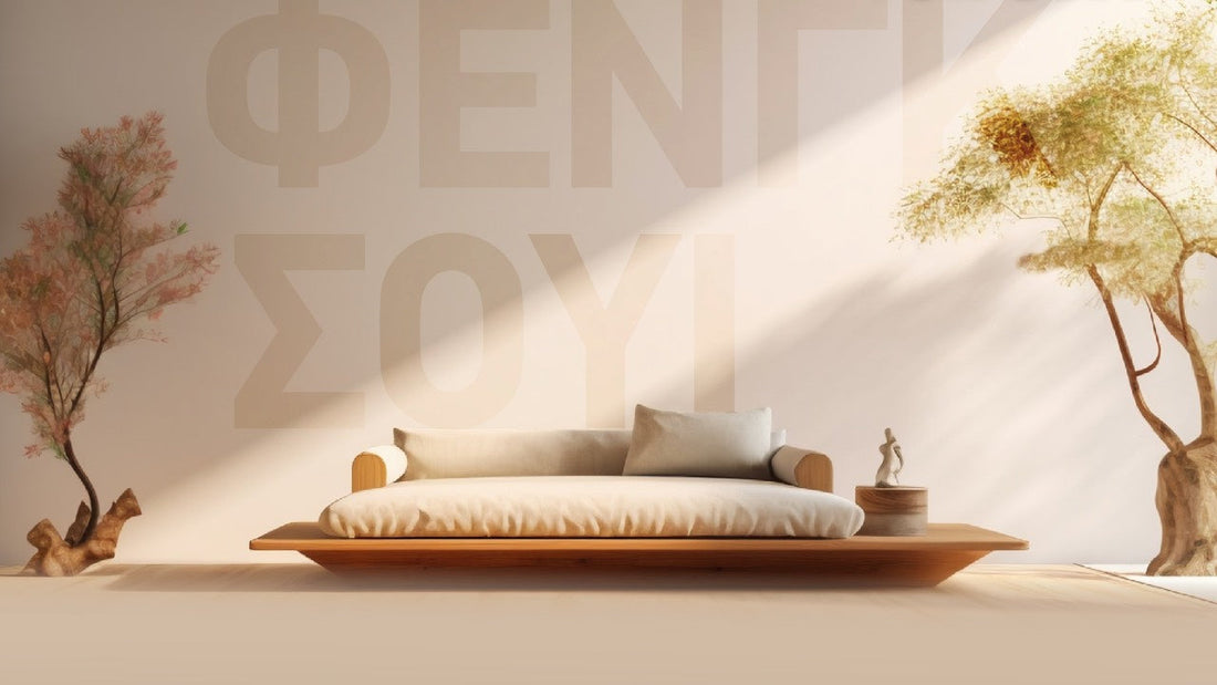 Minimal υπνοδωμάτιο με κρεβάτι σε στυλ φενγκ σούι