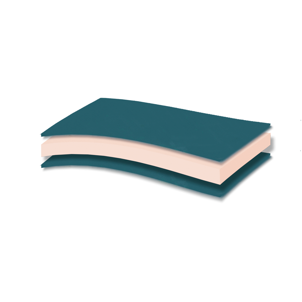 496 Smart Medical Foam 900 — Τομή με πετρόλ εξωτερικό κάλυμμα και ροδακινί αφρώδη πυρήνα.