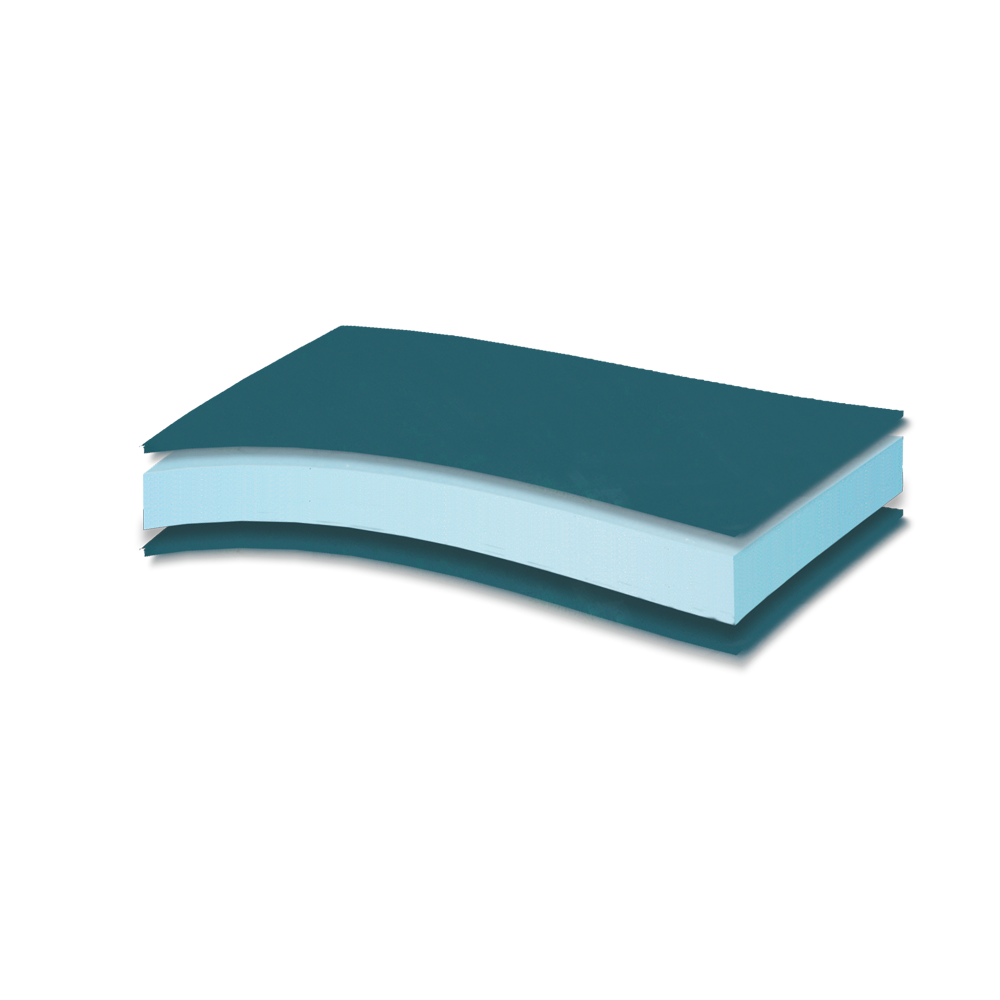 497 Smart Medical Foam 300 — Τομή με πετρόλ εξωτερικό κάλυμμα και ροδακινί αφρώδη πυρήνα.
