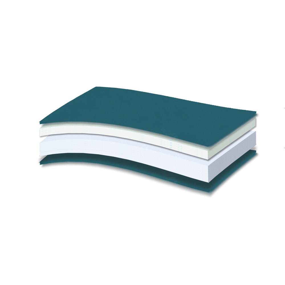 498 Smart Medical Extra Memory Gel Foam 5500 — Τομή με πετρόλ κάλυμμα και δύο ανοιχτόχρωμες στρώσεις στον πυρήνα.