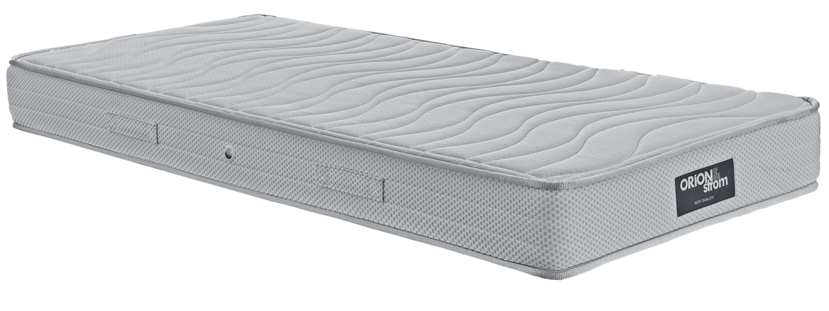 EN01 WHITE — Angled view: white top with wave-shaped stitching and a light-grey fabric border. Feel: firm. Orthopaedic mattress.