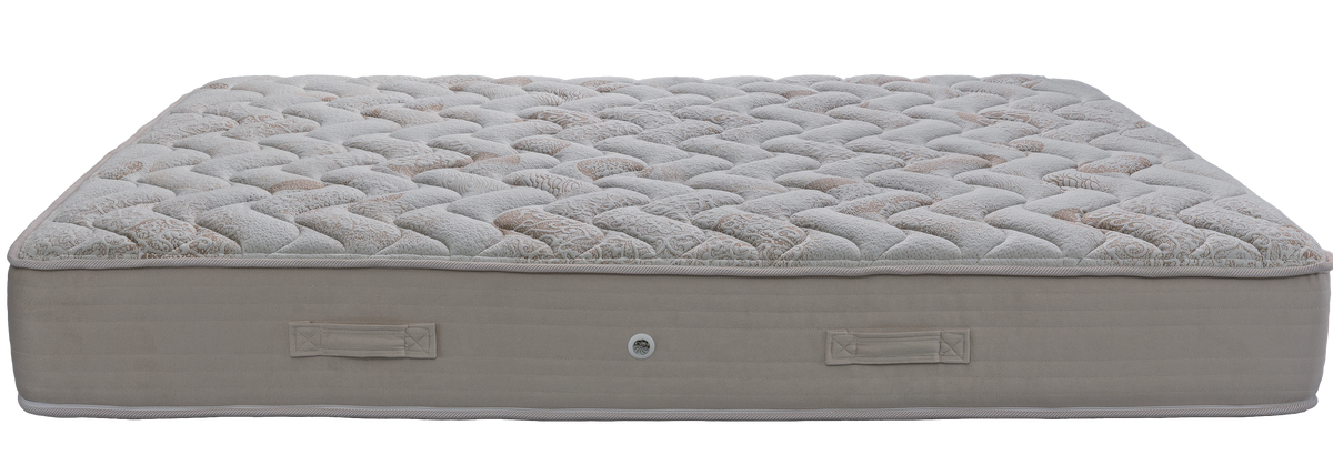 EN04 GLAMOUR LIDO — Front view: cream quilted top, beige border and fabric handles. Feel: firm. Orthopaedic mattress.