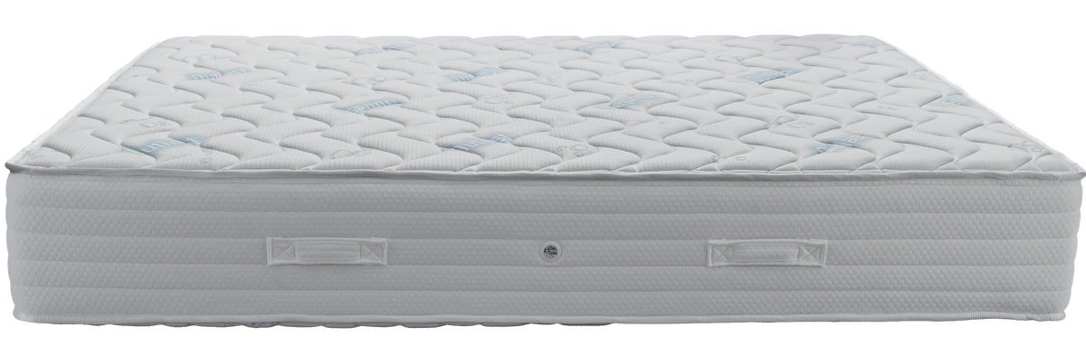 EN07 OUTLAST EXTRA PLUS — Front view: white geometric quilting and horizontal stitching on the sides. Feel: firm. Orthopaedic mattress.