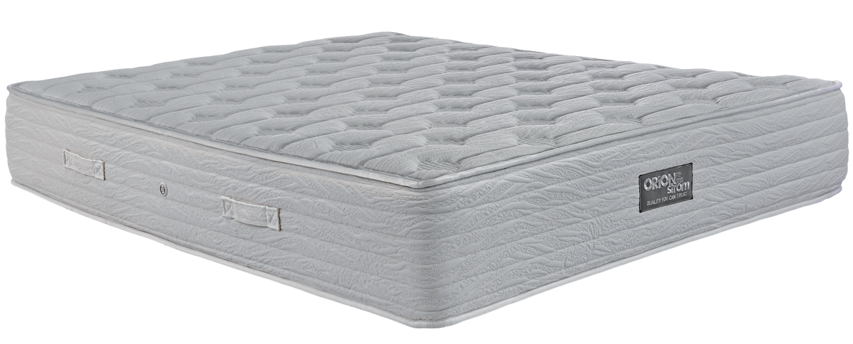 EN27 SILK SUPER SOFT POCKET — Angled view: white geometric quilting and horizontal stitching on the sides. Feel: medium-soft. Anatomical mattress.