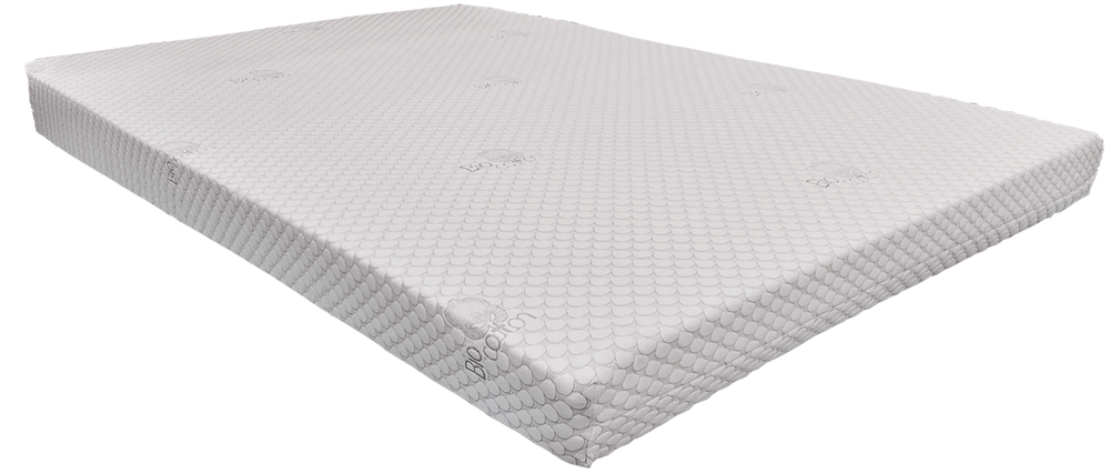 EN1503 Bio Cotton Pure Latex — Angled view: light-coloured surface with a fine repeating pattern and a rounded corner. Feel: medium-soft. Anatomical mattress.
