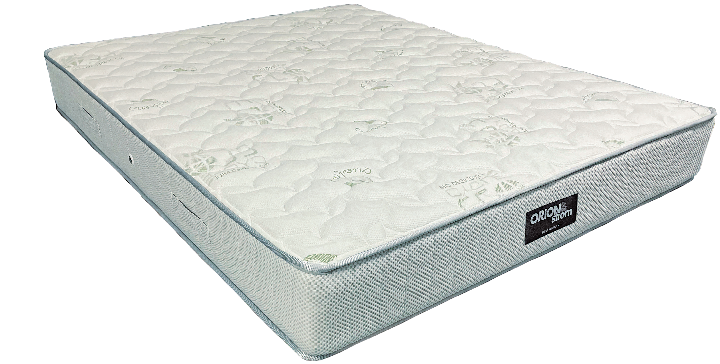 EN1504 Eco Rock — Close-up detail: white top with raised quilting and pale-blue edging.