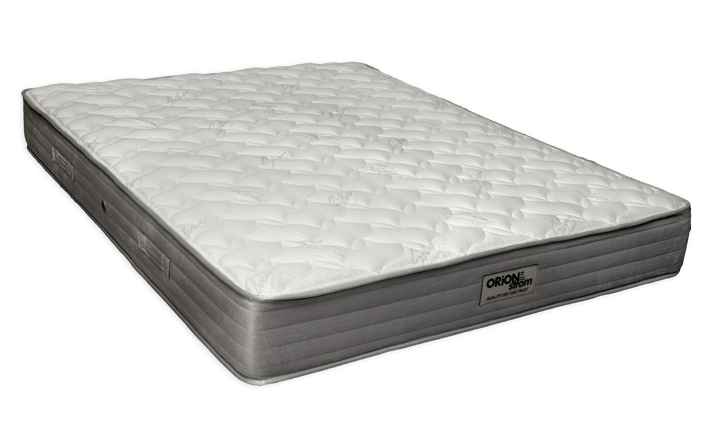 EN1505 Silver Lux Pocket — Close-up detail: white quilted top and a grey border with horizontal stitching.