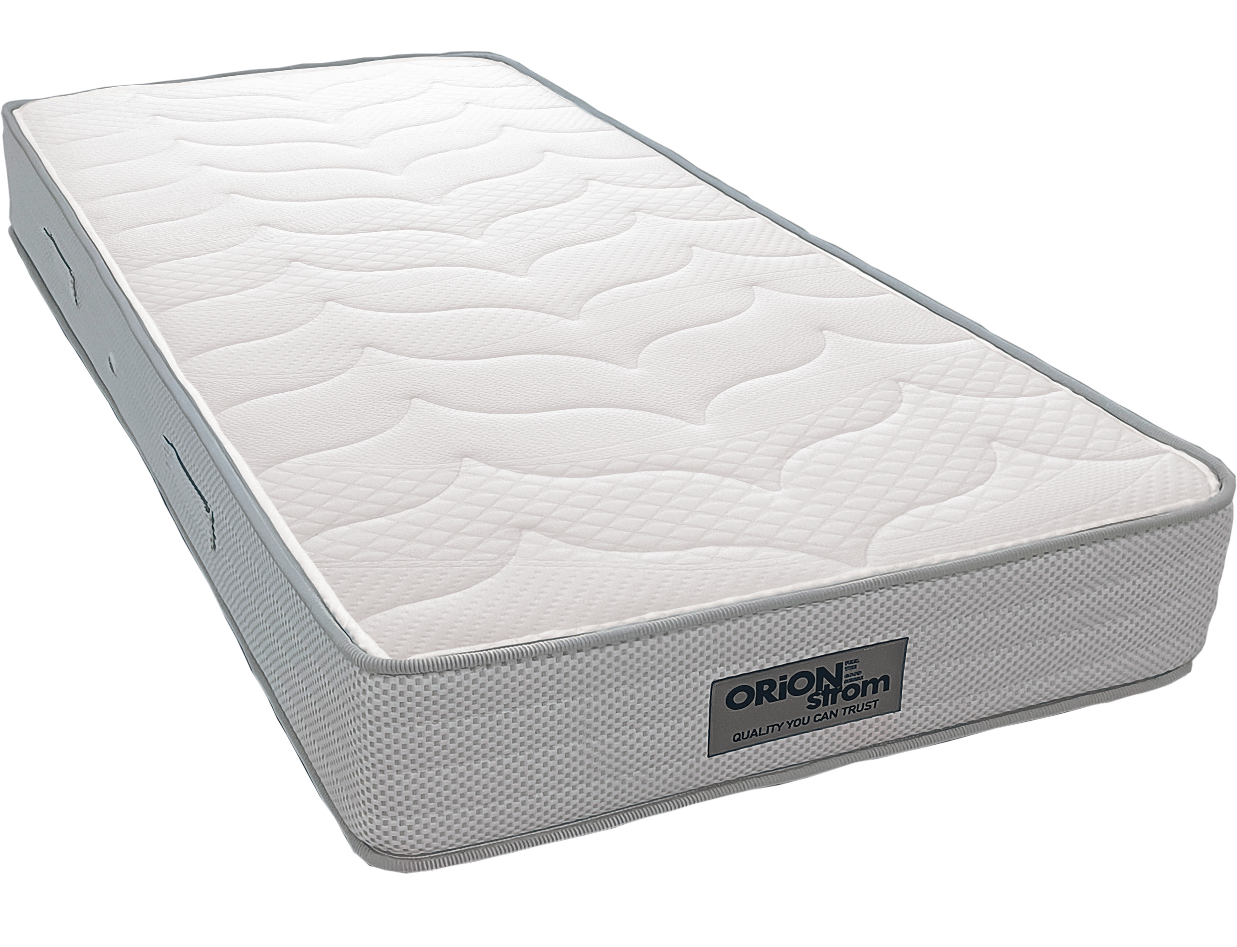 EN1520 Glamour Bonnell — Close-up detail: white surface with broad wave-shaped stitching and grey edging.