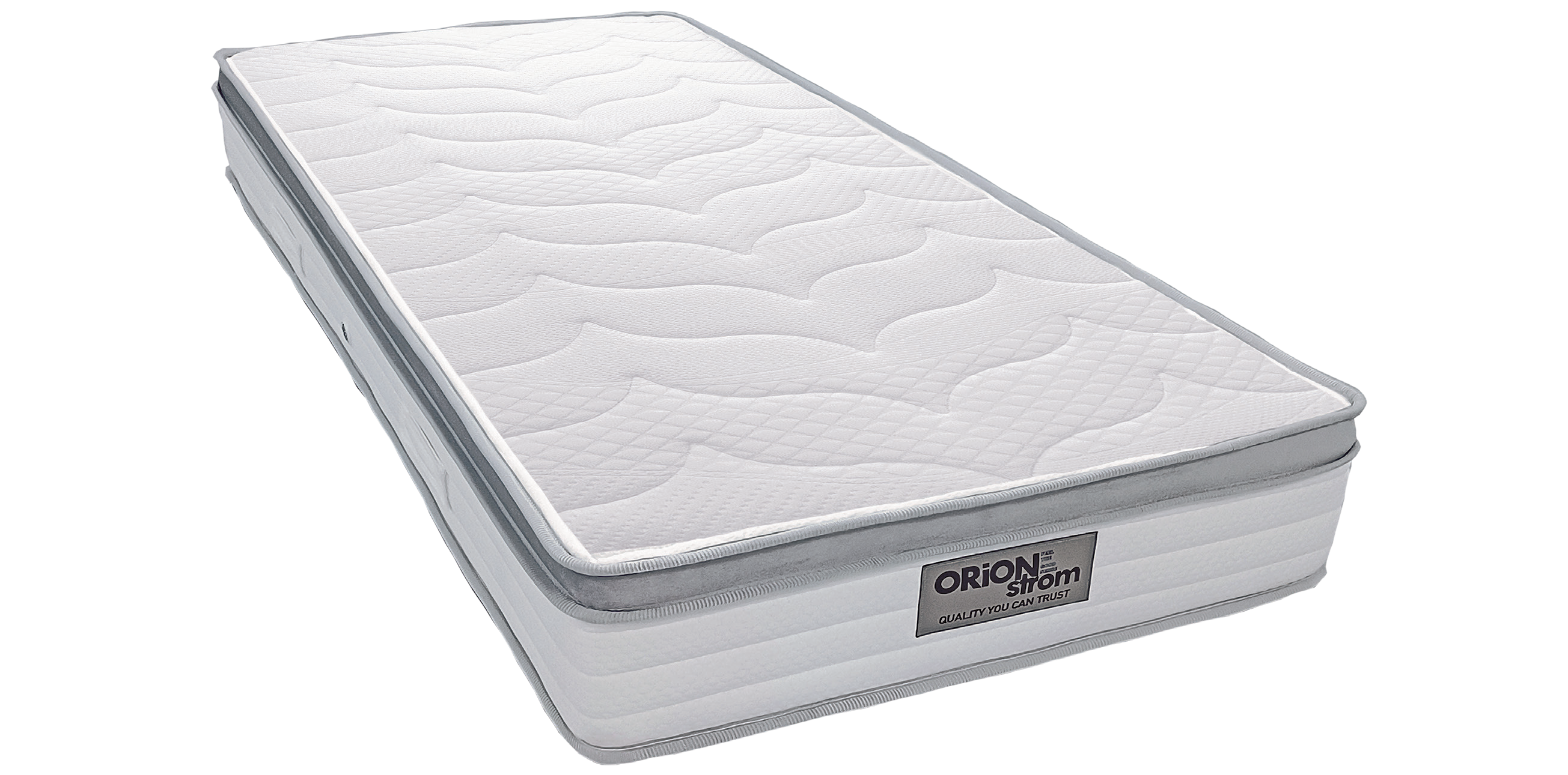 EN1523 Glamour Pocket Pillowtop — Κοντινή λεπτομέρεια: λευκή επιφάνεια με μεγάλες κυματιστές ραφές και γκρι περίγραμμα.