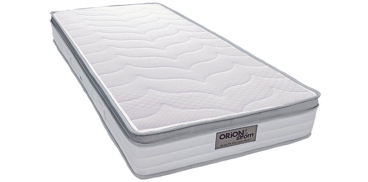 EN1523 Glamour Pocket Pillowtop — Πλάγια όψη: λευκή επιφάνεια με μεγάλες κυματιστές ραφές και γκρι περίγραμμα. Αίσθηση: μέτρια προς σκληρή. Ανατομικό στρώμα.