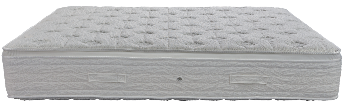 EN1526 Silk Soft HR 3500 Foam Pillowtop — Front view: white geometric quilting and horizontal stitching on the sides. Feel: medium-soft. Anatomical mattress.
