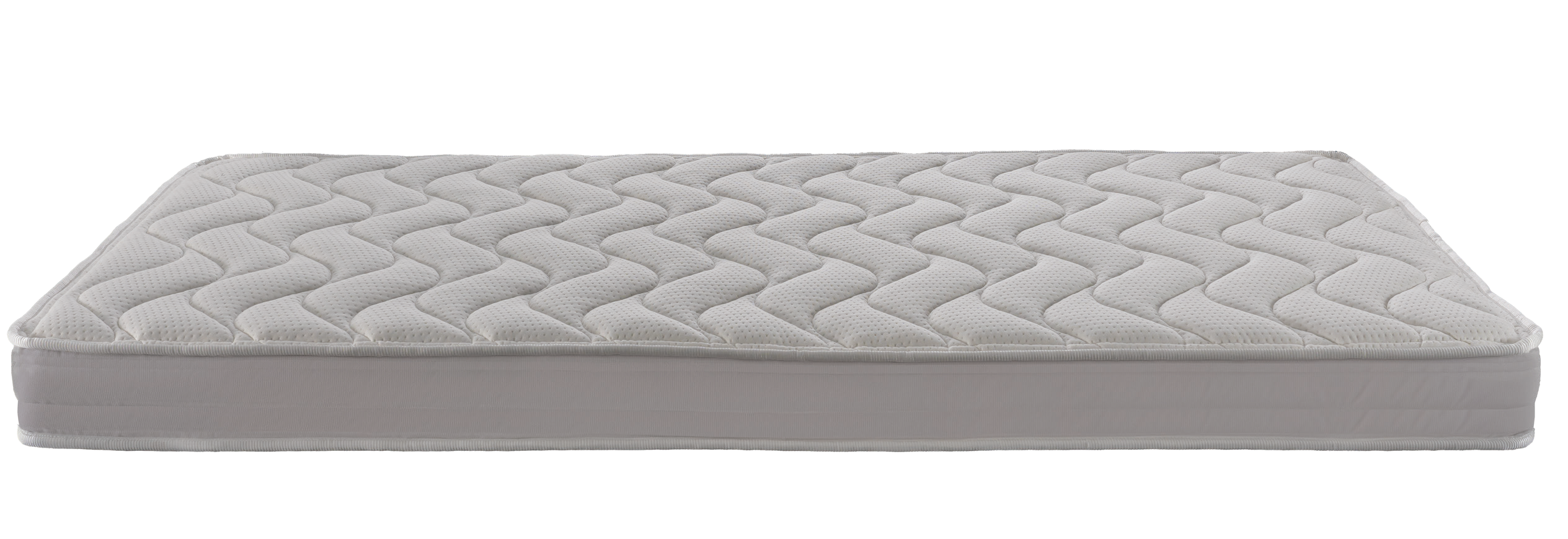 EN1530 Best Foam 220 — Close-up detail: thin white mattress with wave-shaped quilting and a horizontal seam along the border.