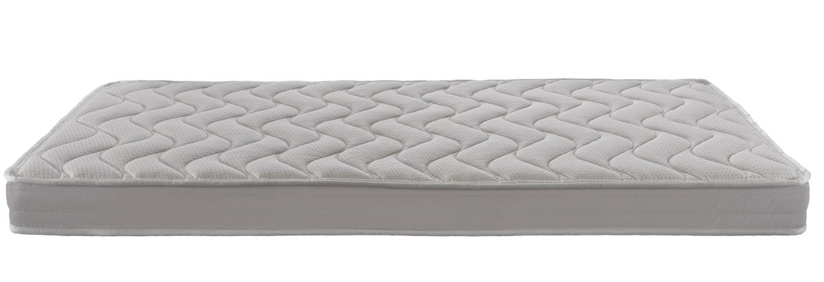 EN1530 Best Foam 220 — Front view: thin white mattress with wave-shaped quilting and a horizontal seam along the border. Feel: medium-firm. Anatomical mattress.