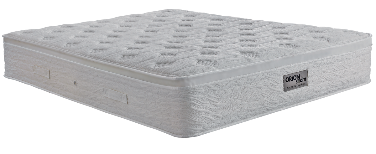 EN17 SILK EXTRA SOFT PLUS PILLOWTOP — Angled view: white geometric quilting and horizontal stitching on the sides. Feel: medium. Orthopaedic mattress.