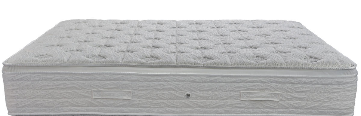 EN17 SILK EXTRA SOFT PLUS PILLOWTOP — Front view: white geometric quilting and horizontal stitching on the sides. Feel: medium. Orthopaedic mattress.