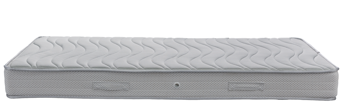 EN21 WHITE POCKET — Front view: white top with wave-shaped stitching and a light-grey fabric border. Feel: firm. Anatomical mattress.