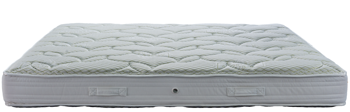 EN23 ALOEVERA POCKET — Front view: white quilting with rounded curves and a light-grey fabric border. Feel: medium-firm. Anatomical mattress.
