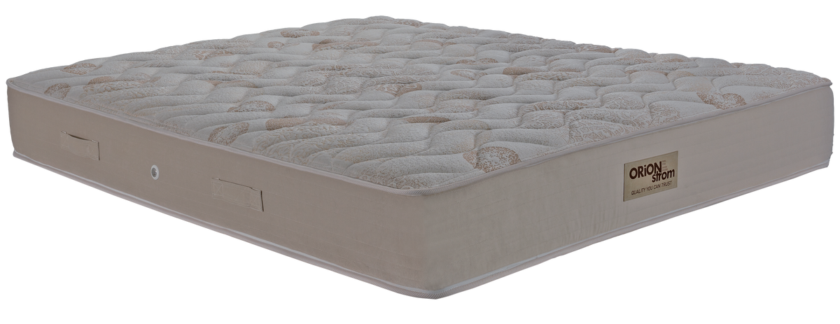 EN24 GLAMOUR LIDO HIGH POCKET — Πλάγια όψη: εκρού καπιτονέ επιφάνεια, μπεζ πλαϊνή φάσα και υφασμάτινες λαβές. Αίσθηση: μέτρια. Ανατομικό στρώμα.