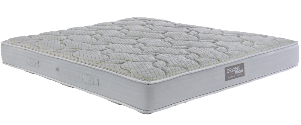 EN26 ALOEVERA COCO POCKET — Angled view: white quilting with rounded curves and a light-grey fabric border. Feel: firm. Anatomical mattress.