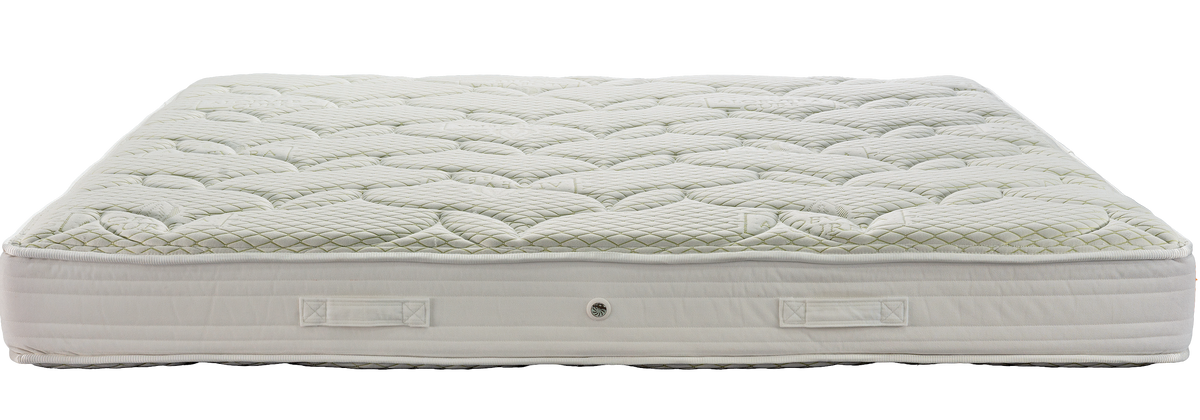 EN26 ALOEVERA COCO POCKET — Front view: white quilting with rounded curves and a light-grey fabric border. Feel: firm. Anatomical mattress.