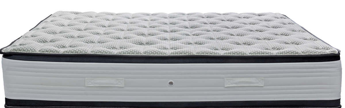 EN34 DIAMOND LATEX SUPER HR ORIONZONE HIGH POCKET — Front view: white quilted top with a black band around the edge. Feel: medium. Anatomical mattress.