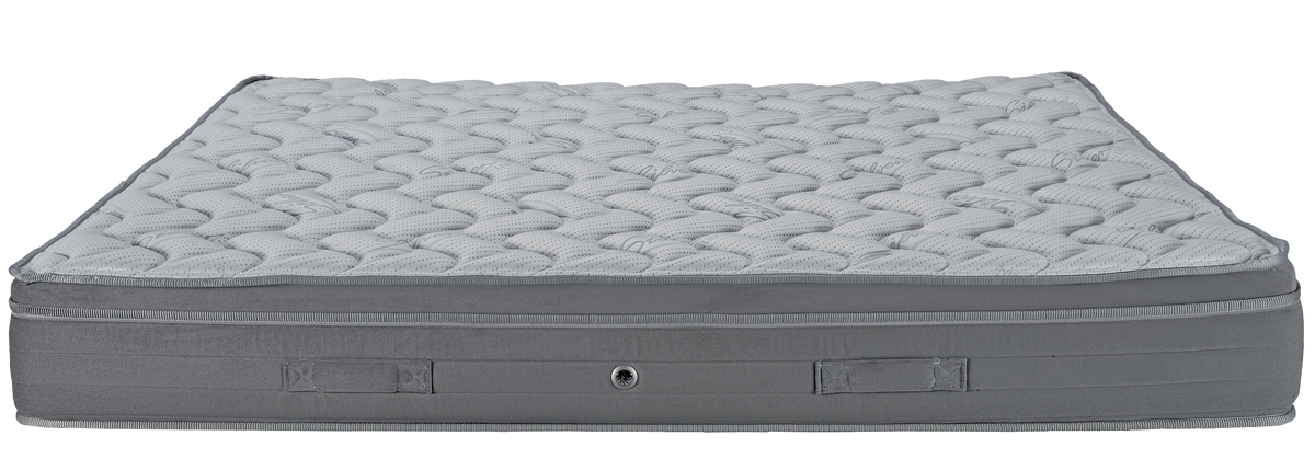 EN36 SILVER SOFT PLUS PILLOWTOP POCKET — Front view: white curved quilting, a grey border and narrow dark edging. Feel: medium. Anatomical mattress.