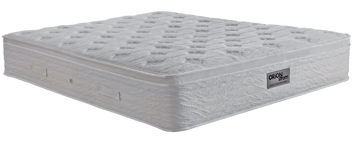 EN37 SILK EXTRA SOFT PLUS PILLOWTOP POCKET — Angled view: white geometric quilting and horizontal stitching on the sides. Feel: medium. Anatomical mattress.