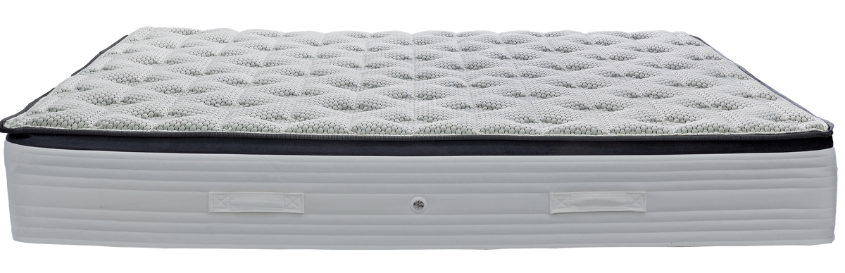 EN42 DIAMOND MEMORYGEL HR G-PILLOWTOP DOUBLE POCKET — Front view: white quilted top with a black band around the edge. Feel: medium. Anatomical mattress.