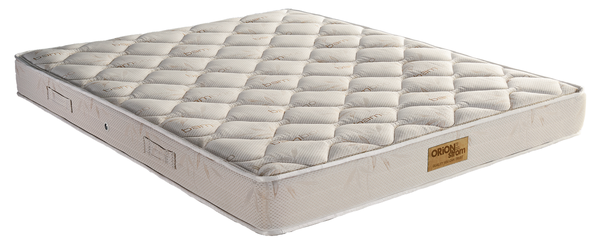 EN54 Bamboo Foam 200 — Angled view: cream diamond-quilted top and a light-coloured border. Feel: medium. Anatomical mattress.