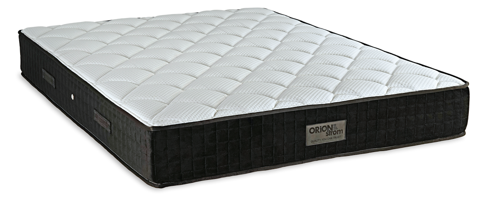 5005 Comfort Deluxe Latex Extra Plus High Pocket — Πλάγια όψη: λευκή γεωμετρική καπιτονέ επιφάνεια και μαύρη πλαϊνή φάσα. Αίσθηση: μέτρια προς μαλακή. Ανατομικό στρώμα.