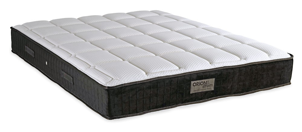 5006 Comfort Deluxe Memory Plus High Pocket — Πλάγια όψη: λευκή γεωμετρική καπιτονέ επιφάνεια και μαύρη πλαϊνή φάσα. Αίσθηση: μαλακή. Ανατομικό στρώμα.